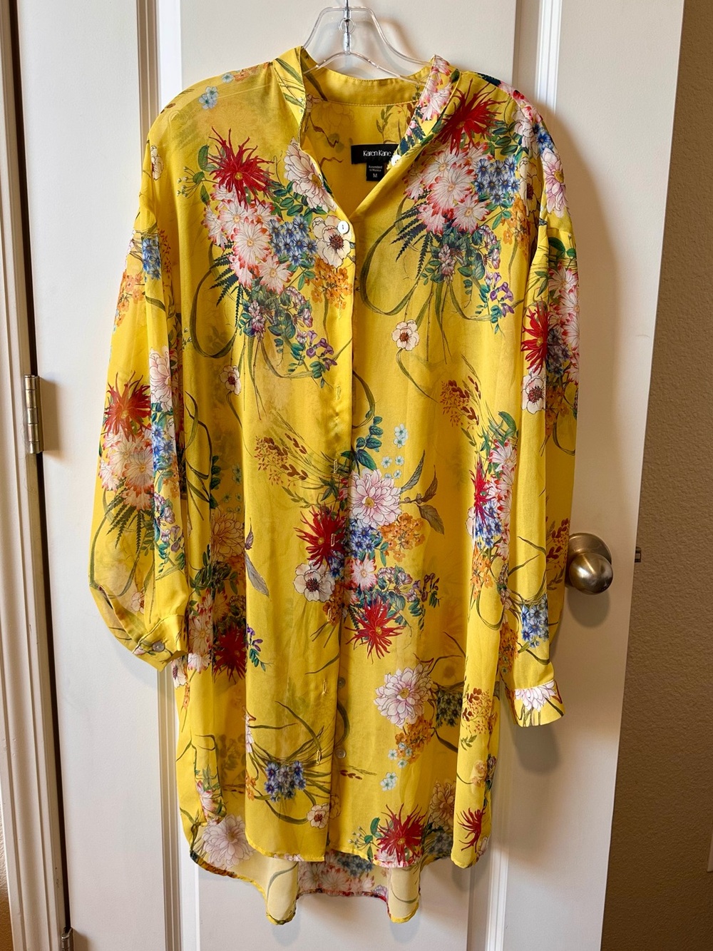 Karen Kane Bright Yellow Floral Button-Front Tunic Dress
